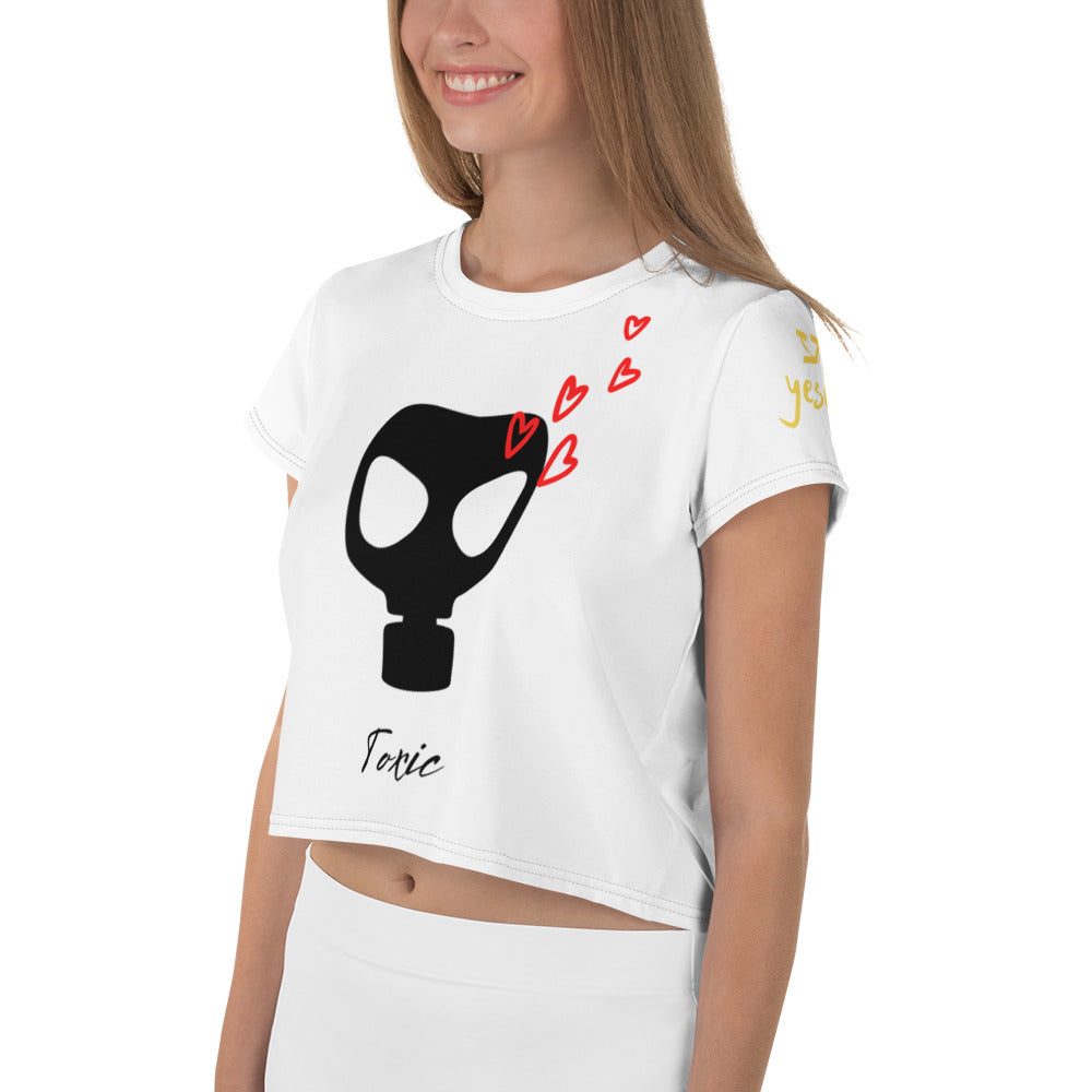 "Toxic" Gas Mask All-Over Print Crop Tee